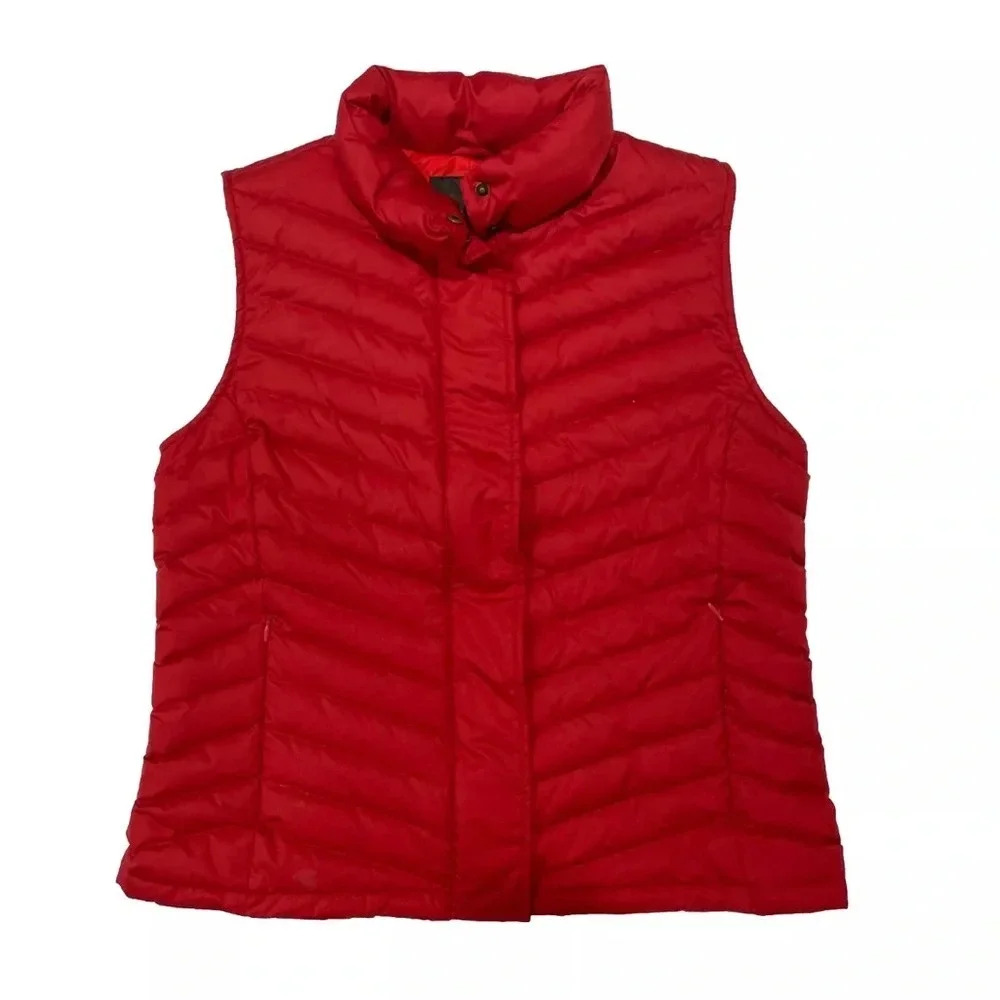 Talbots Duck Down Puffer Vest Zip-Up Women's Size Large In Red